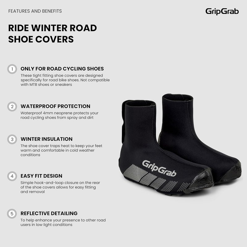 GripGrab Ride Winter Neoprene Road Bike Cycling Overshoes Warm Thermal Windproof Waterproof Bicycle Shoe Covers - Image 2